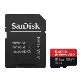 Карта памяти 512Gb SanDisk Extreme Pro microSDXC Class 10 UHS-I U3 V30 A2, Производитель: SanDisk, Версия: Extreme Pro, Объём памяти: 512 Гб, Комплектация: карта + SD адаптер