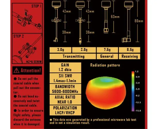 Антенна RUSHFPV Cherry Antenna (RHCP / LHCP), Поляризация: LHCP, Разъём: MMCX90, Длина: Extended, Количество: 1 шт., изображение 10