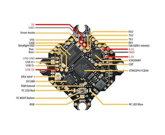 Полётный контроллер DarwinFPV ELRS2.0 F411 15A Bluejay AIO, изображение 7