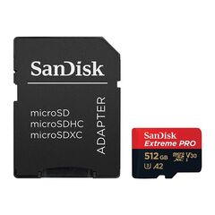 Карта памяти 512Gb SanDisk Extreme Pro microSDXC Class 10 UHS-I U3 V30 A2, Производитель: SanDisk, Версия: Extreme Pro, Объём памяти: 512 Гб, Комплектация: карта + SD адаптер
