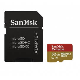 Карта памяти 32Gb SanDisk Extreme microSDHC Class 10 UHS-I U3 V30 + SD адаптер, Производитель: SanDisk, Версия: Extreme, Объём памяти: 32 Гб, Комплектация: карта + SD адаптер
