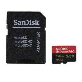 Карта памяти 128Gb SanDisk Extreme Pro microSDXC Class 10 UHS-I U3 V30 A2 + SD адаптер, Производитель: SanDisk, Версия: Extreme Pro, Объём памяти: 128 Гб, Комплектация: карта + SD адаптер