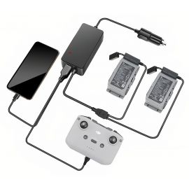 Автомобильное зарядное устройство для 2 аккумуляторов и пульта DJI Mavic Air 2 / Air 2S повышенной мощности (2 USB) (YX)