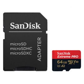 Карта памяти 64Gb SanDisk Extreme Pro microSDXC Class 10 UHS-I U3 V30 A2 + SD адаптер, Производитель: SanDisk, Версия: Extreme Pro, Объём памяти: 64 Гб, Комплектация: карта + SD адаптер