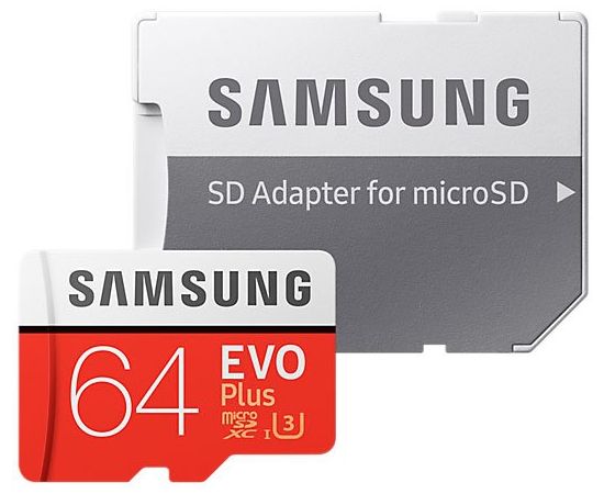 Карта памяти 64Gb Samsung EVO Plus microSDXC Class 10 UHS-I U3 + SD адаптер