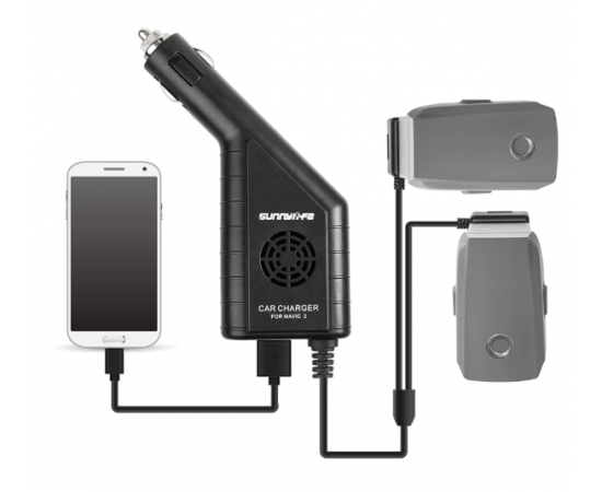 Автомобильное зарядное устройство для 2 аккумуляторов и пульта DJI Mavic 2 (Dual-Plug) (SunnyLife)