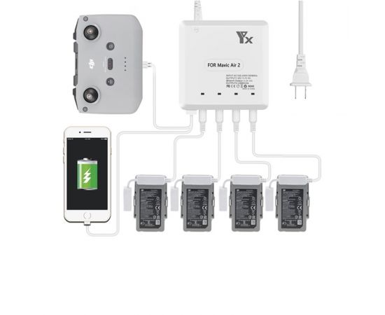 Зарядное устройство для 4 аккумуляторов DJI Mavic Air 2 / Air 2S, пульта и мобильного устройства (YX)