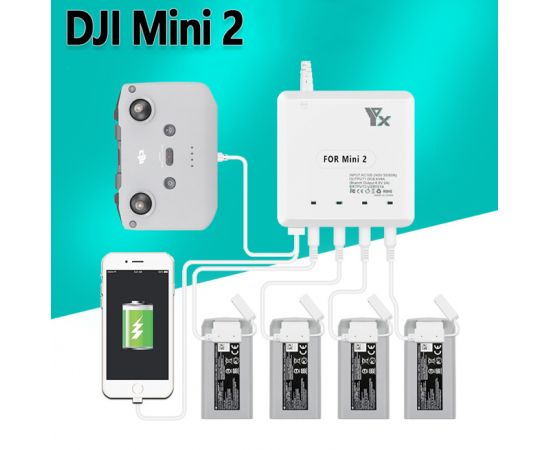 Зарядное устройство для 4 аккумуляторов DJI Mini 2 / Mini SE / Mini 2 SE, пульта и смартфона (YX), изображение 3
