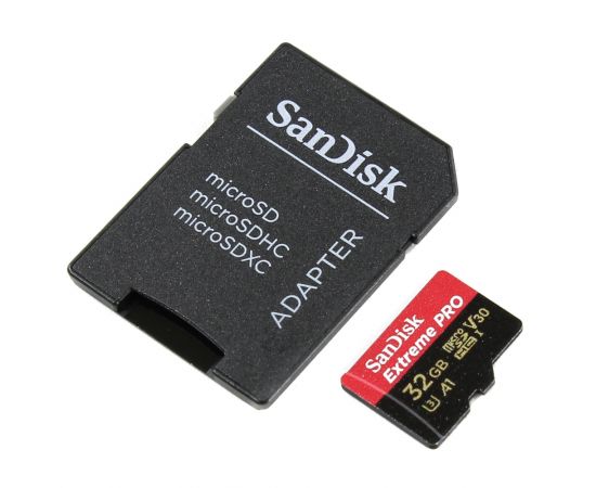 Карта памяти 32Gb SanDisk Extreme PRO microSDHC Class 10 UHS-I U3 V30 + SD адаптер, Производитель: SanDisk, Версия: Extreme Pro, Объём памяти: 32 Гб, Комплектация: карта + SD адаптер, изображение 3