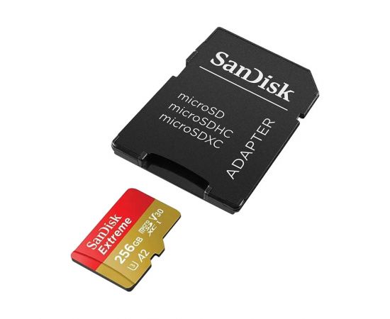 Карта памяти 256Gb SanDisk Extreme microSDXC Class 10 UHS-I U3 V30, Производитель: SanDisk, Версия: Extreme, Объём памяти: 256 Гб, Комплектация: карта + SD адаптер, изображение 2