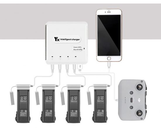 Зарядное устройство для 4 аккумуляторов DJI Mavic 3, пульта и смартфона (YX), изображение 2