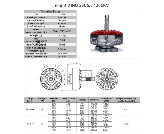 Мотор iFlight XING 2806.5, KV моторов: 1300KV, изображение 11
