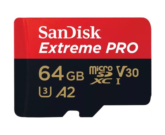 Карта памяти 64Gb SanDisk Extreme Pro microSDXC Class 10 UHS-I U3 V30 A2, Производитель: SanDisk, Версия: Extreme Pro, Объём памяти: 64 Гб, Комплектация: только карта