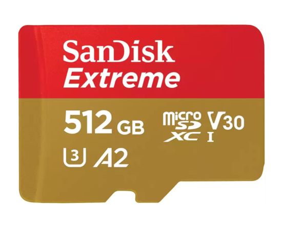 Карта памяти 512Gb SanDisk Extreme microSDXC Class 10 UHS-I U3 V30, Производитель: SanDisk, Версия: Extreme, Объём памяти: 512 Гб, Комплектация: только карта