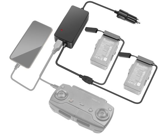 Автомобильное зарядное устройство для 2 аккумуляторов и пульта DJI Mavic Air повышенной мощности (2 USB) (YX)