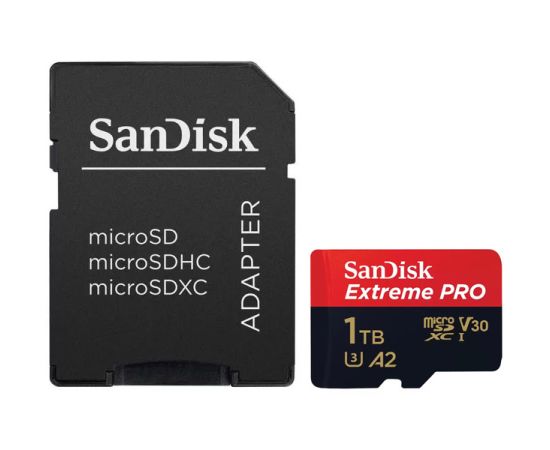 Карта памяти 1TB SanDisk Extreme Pro microSDXC Class 10 UHS-I U3 V30 A2 + SD адаптер, Производитель: SanDisk, Версия: Extreme Pro, Объём памяти: 1 Тб, Комплектация: карта + SD адаптер