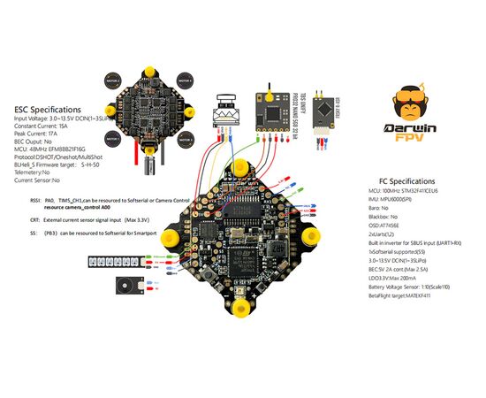 Полётный контроллер DarwinFPV 15A 1-3S F411 Ultralight/Whoop AIO, изображение 6
