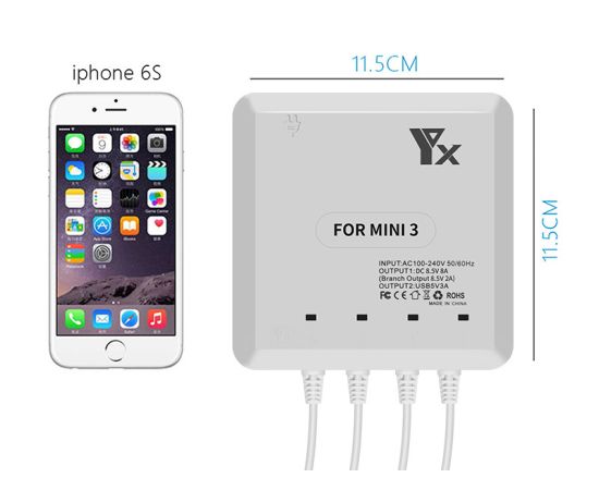 Зарядное устройство для 4-х аккумуляторов DJI Mini 3 / Mini 3 Pro / Mini 4 Pro, пульта и смартфона (YX), изображение 5