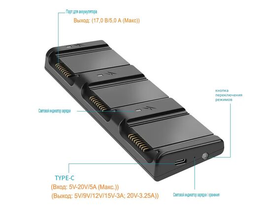 Хаб для зарядки 3-х аккумуляторов DJI Air 3 (YX), Версия: для 3 аккумуляторов, изображение 5