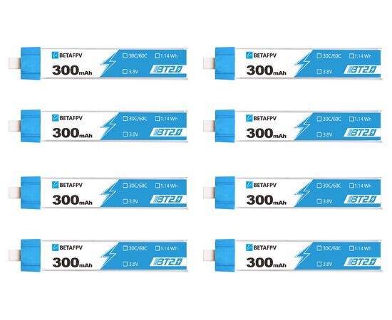 Аккумуляторы BETAFPV 300мАч 1S 30C LiHV (BT2.0), Комплектация: 8 шт. от магазина MyDrone Аккумуляторы BETAFPV 300мАч 1S 30C LiHV (BT2.0), Комплектация: 8 шт.