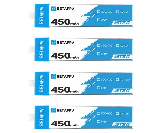 Аккумуляторы BETAFPV 450мАч 1S 30C LiHV (BT2.0), Комплектация: 4 шт., изображение 2