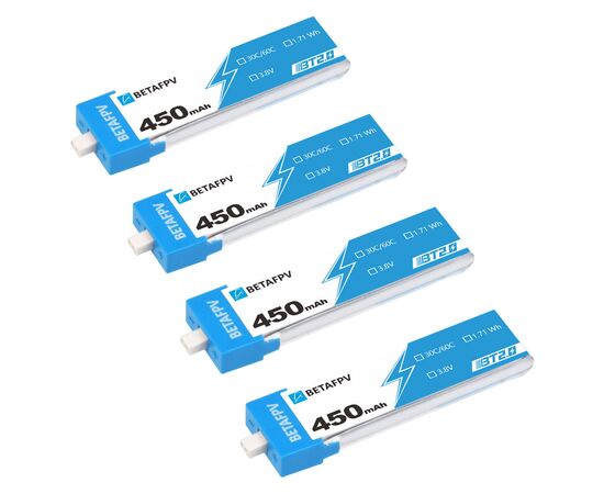 Аккумуляторы BETAFPV 450мАч 1S 30C LiHV (BT2.0), Комплектация: 4 шт.