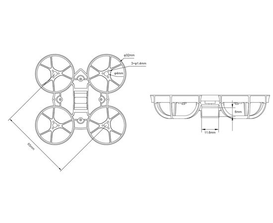 Рама квадрокоптера Meteor65 (BETAFPV), Цвет: Прозрачный, изображение 3