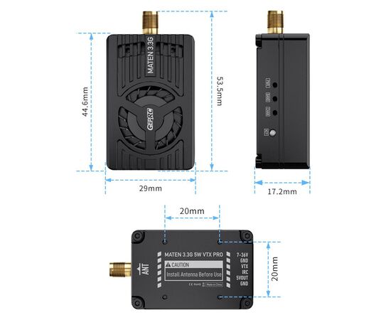 Видеопередатчик GEPRC MATEN 3,3 ГГц 5 Вт VTX PRO, изображение 7