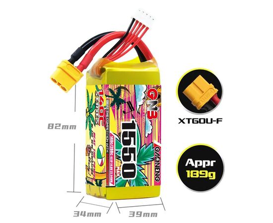 Аккумулятор GNB 1550мАч 4S 140C LiPo (XT60), изображение 5