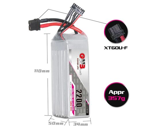 Аккумулятор GNB 2200мАч 6S 120C LiPo (XT60), Версия: 6S, изображение 2