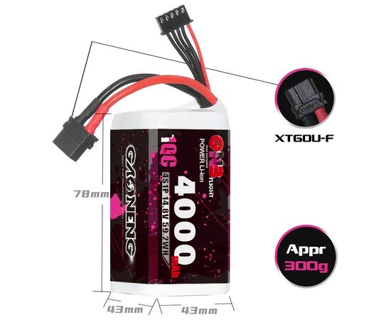 Аккумулятор GNB 4000мАч 4S 10C Li-ion (XT60), изображение 4