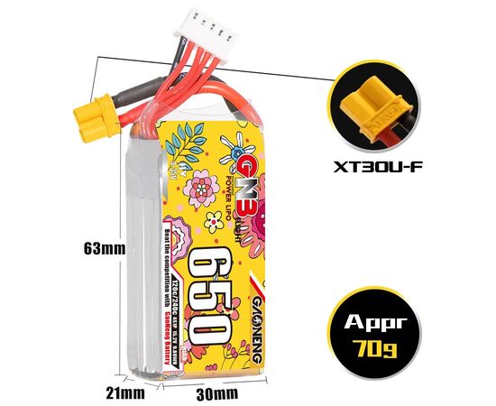 Аккумулятор GNB 650мАч 4S 120C LiHV (XT30), изображение 5