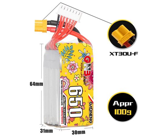 Аккумулятор GNB 650мАч 6S 120C LiHV (XT30), изображение 5