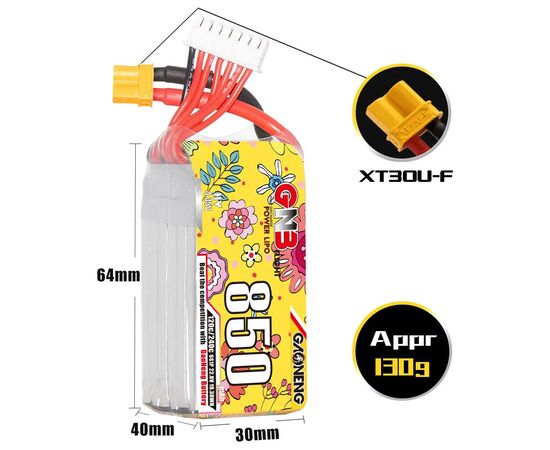 Аккумулятор GNB 850мАч 6S 120C LiHV (XT30), Версия: 6S, изображение 3