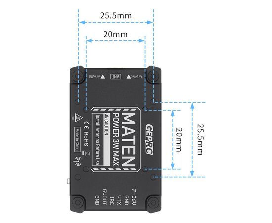 Видеопередатчик GEPRC MATEN 5,8 ГГц 3 Вт VTX PRO V2, Разъём: MMCX, изображение 5