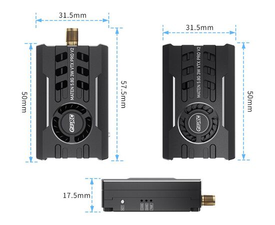 Видеопередатчик GEPRC MATEN 5,8 ГГц 3 Вт VTX PRO V2, Разъём: SMA, изображение 7