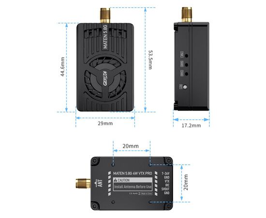 Видеопередатчик GEPRC MATEN 5,8 ГГц 4 Вт VTX PRO, изображение 7