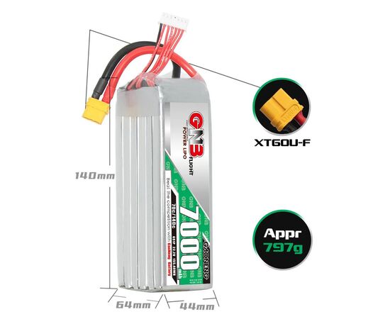 Аккумулятор GNB 7000мАч 6S 70C LiPo (XT60), изображение 3